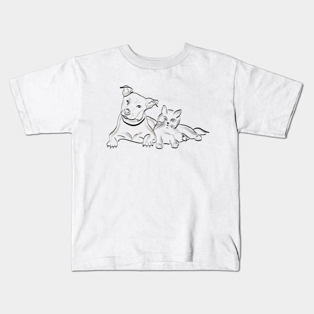 Dog & Cat Kids T-Shirt by EmaUness1art